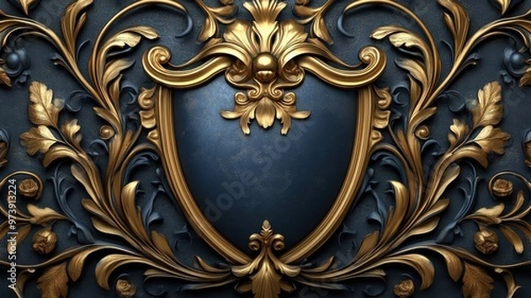 Fototapeta Art Nouveau style shield with flowing lines and ornate designs.