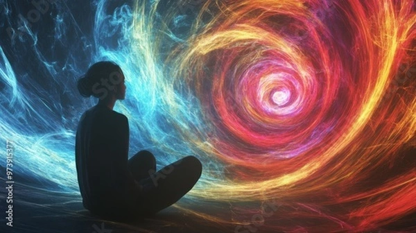 Fototapeta Serene Deep Breathing Visualization with Swirling Energy Patterns and Neon Glow