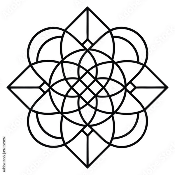 Obraz A geometric ornament design with interlocking squares and circles creates a balanced pattern.