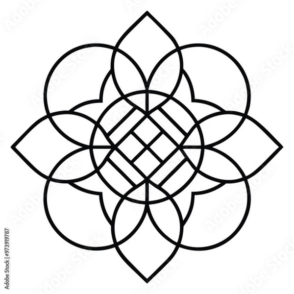 Obraz A geometric ornament design with interlocking squares and circles creates a balanced pattern.