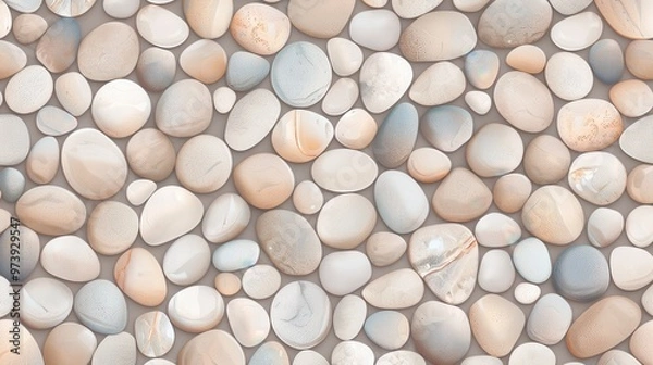 Fototapeta Stone Wall Seamless Pattern, a versatile vector design featuring a repeated stone wall motif, ideal for backgrounds, paving, and textures inspired by pebble and shingle beaches.