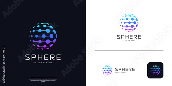 Fototapeta Abstract global tech logo template. Futuristic sphere dot connection logo.