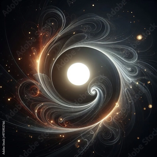 Obraz Abstract fractal burst background with glowing white circle patterns and dynamic energy waves in a dark space, creating a vibrant and colorful illustration suitable for wallpaper or digital art
