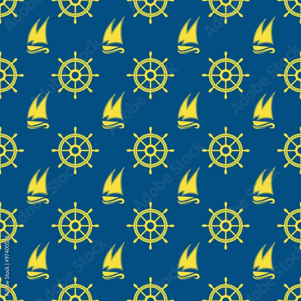 Fototapeta Seamless pattern maritime theme, sailboat, vector EPS 10, sailing
