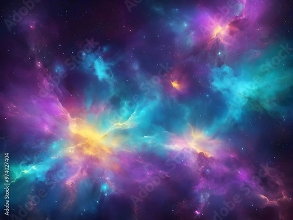 Fototapeta abstract pastel electro modern futuristic texture background deep cosmic space nebula with vivid turquoise purple and yellow bokeh light gleaming effect