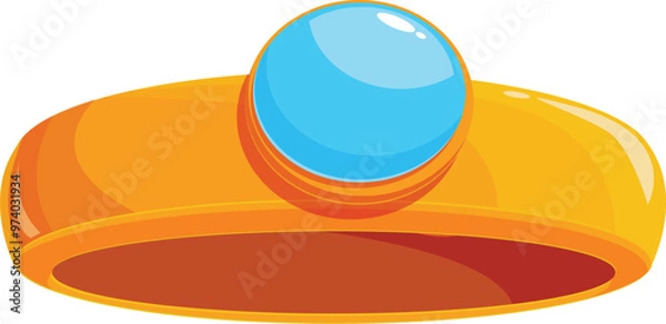 Fototapeta Golden ring with a large, blue gemstone is gleaming in the light