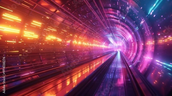 Fototapeta Futuristic and visually stunning tunnel with endless corridors of luminous energy vibrant colors and dynamic motion