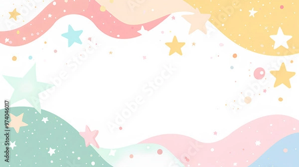 Fototapeta Cute pastel background with stars and stars in the style of Japanese anime featuring soft colors like pinks, yellows, blues, greens, and purples, reate cute baby products such as t-shirts, jeans, sock