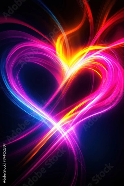 Fototapeta Dynamic neon heart with vibrant light rays