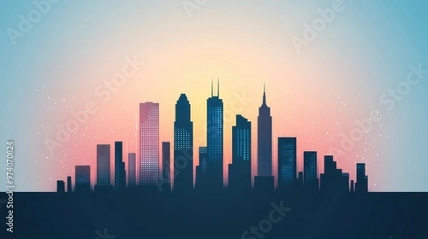 Fototapeta A dramatic and impactful silhouette illustration of a city skyline, emphasizing the interplay of light and shadow and creating a sense of mystery.