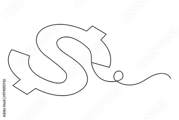 Fototapeta Continuous one line drawing of dollar sign Minimalism design outline vector
