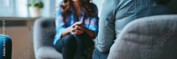 Obraz Professional psychologist engaging in a therapeutic session with a client in a cozy office environment