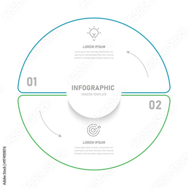 Fototapeta A thin linear infographic consisting of 2 stages. Infographics for business presentations	
