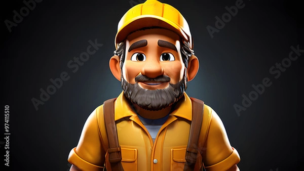 Obraz 3D Cartoon-Style Gold Miner Character in a Vibrant Mine Setting