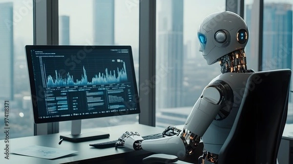 Fototapeta robot and computer