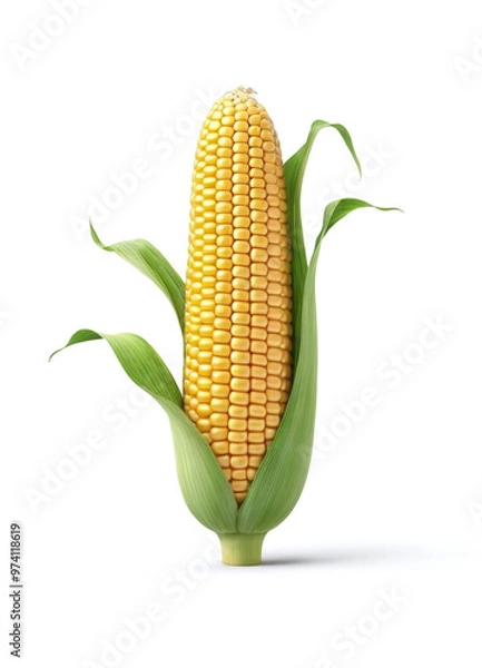 Fototapeta realistic simple 3D render corn, fresh vegetable corn, isolated in light grey white background