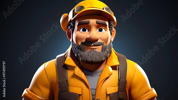 Obraz 3D Cartoon-Style Gold Miner Character in a Vibrant Mine Setting