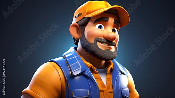 Obraz 3D Cartoon-Style Gold Miner Character in a Vibrant Mine Setting