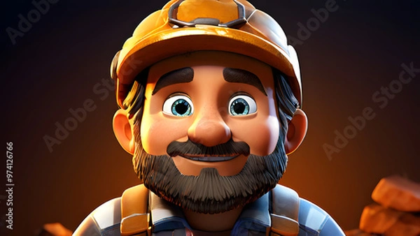 Obraz 3D Cartoon-Style Gold Miner Character in a Vibrant Mine Setting