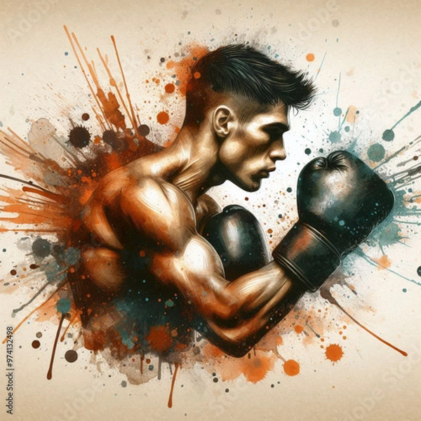 Fototapeta Dynamic boxer artwork with vibrant colors and powerful energy splashes