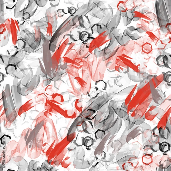 Fototapeta Seamless abstract pattern - Abstract red-black brush strokes on a white background.