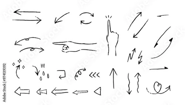 Obraz シンプルな手書き風指指差し矢印セット