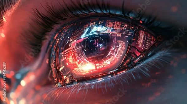 Obraz Cyborg Eye with Cityscape Reflection