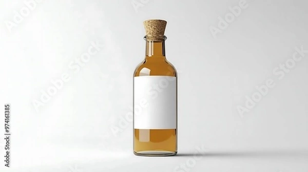 Fototapeta Glass Bottle with Cork and Blank Label Mockup