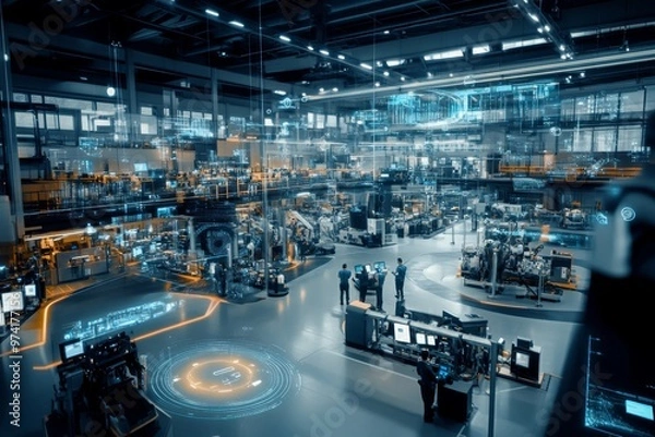 Fototapeta Futuristic High-Tech Factory with Advanced Automation and Robotics