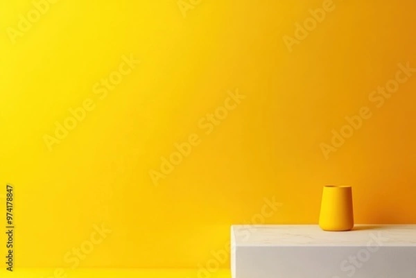 Fototapeta A bright yellow background features a single object positioned on one side
