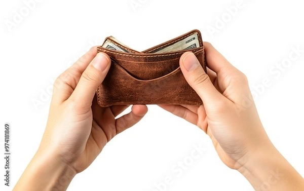 Fototapeta Empty Wallet Concept - Hands Holding an Empty Wallet on a White Background