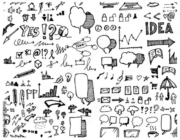 Fototapeta Drawing doodle pattern seamless with business sketch