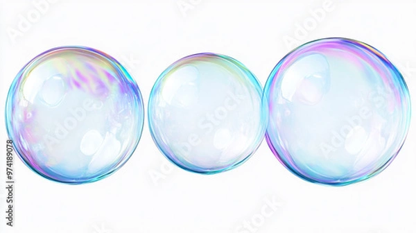 Fototapeta group of bubble on white background, Many beautiful soap bubbles on white background.