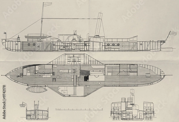 Obraz plan of an old paddle steamer