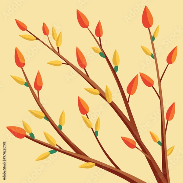 Fototapeta autumn leaves background budding branches