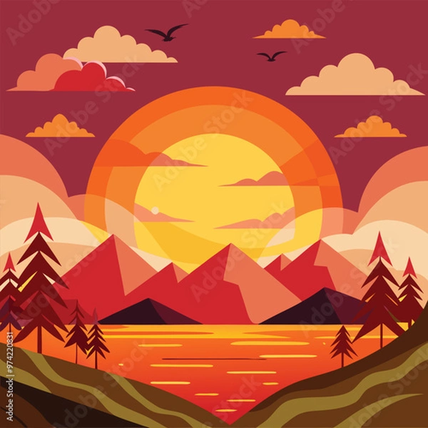 Obraz Sunrise landscape with mountains