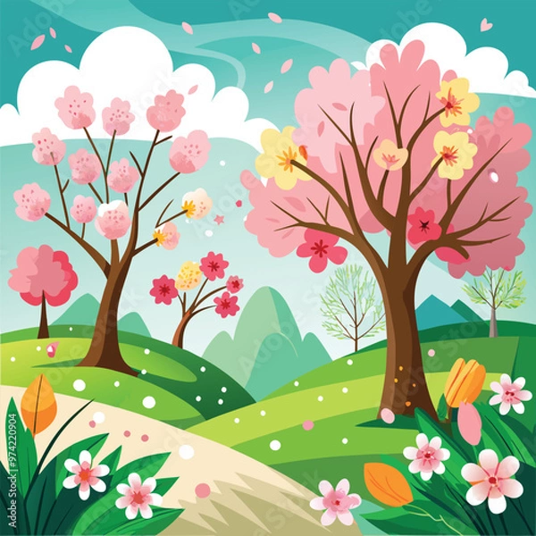 Obraz spring landscape with tree and flowers