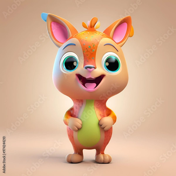 Fototapeta 


A cheerful, orange creature with big eyes and a playful expression.