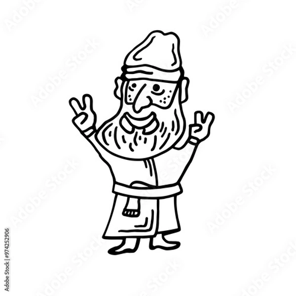 Fototapeta A happy man in a dressing gown or coat with a beard