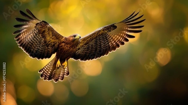 Fototapeta  A tight shot of a raptor in flight, wings fully extended