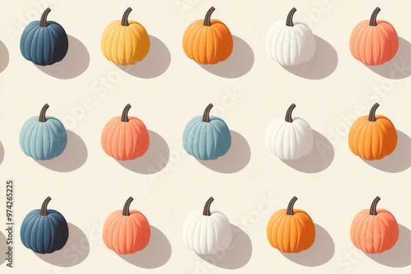 Obraz A striking display of pumpkins casting hard shadows, creating a bold and textured pattern. banner/loopable/design