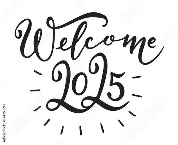 Fototapeta 2025. Design vector card on pastel background. New year concept. Sketch illustration. Hand calligraphy lettering