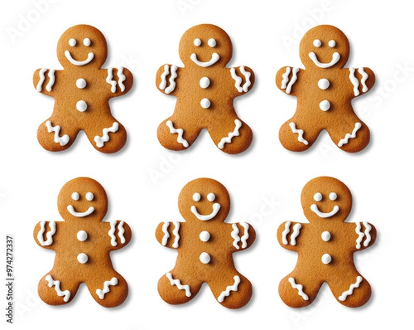 Fototapeta Gingerbread men are smiling on white background