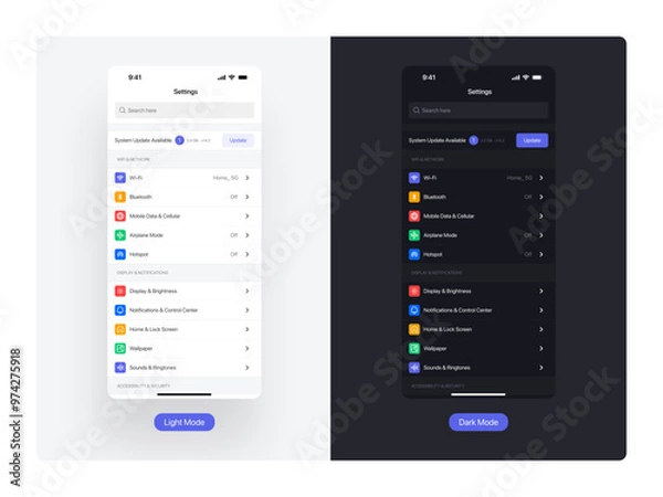 Obraz iOS Settings Mobile App UI Design