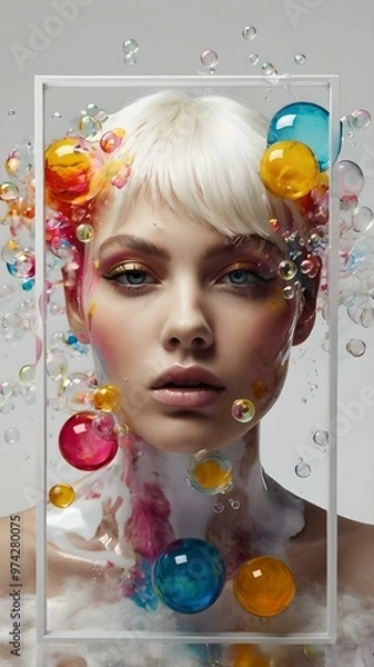 Fototapeta A Surreal Journey of Fantasy and Beauty Through Vibrant Bubbles and Creative Expression