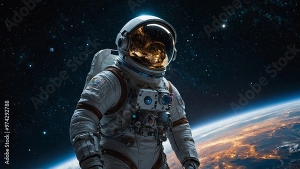 Fototapeta astronaut in space. mixed media luminescent celestial deep space