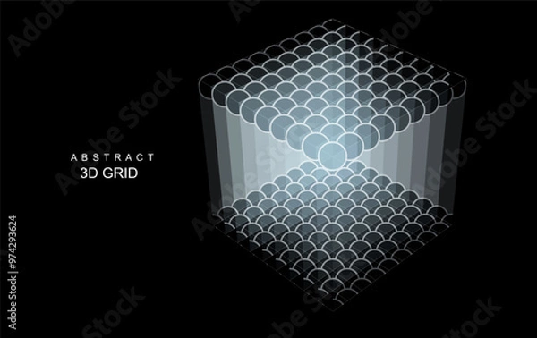 Fototapeta Abstract 3D grid cube. From dots and lines. Primitive object. 3D technology design. Futuristic wireframe structure for technology or science concepts. Vector Illustration. 