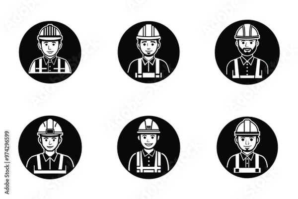 Fototapeta Construction worker icon bundle set in vector style