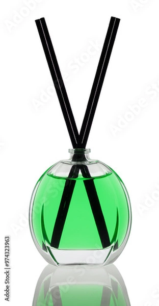 Obraz Odświeżacz powietrza z patyczkami zapachowymi do domu w małej  butelce ze szkła 