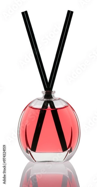 Obraz Odświeżacz powietrza z patyczkami zapachowymi do domu w małej  butelce ze szkła 